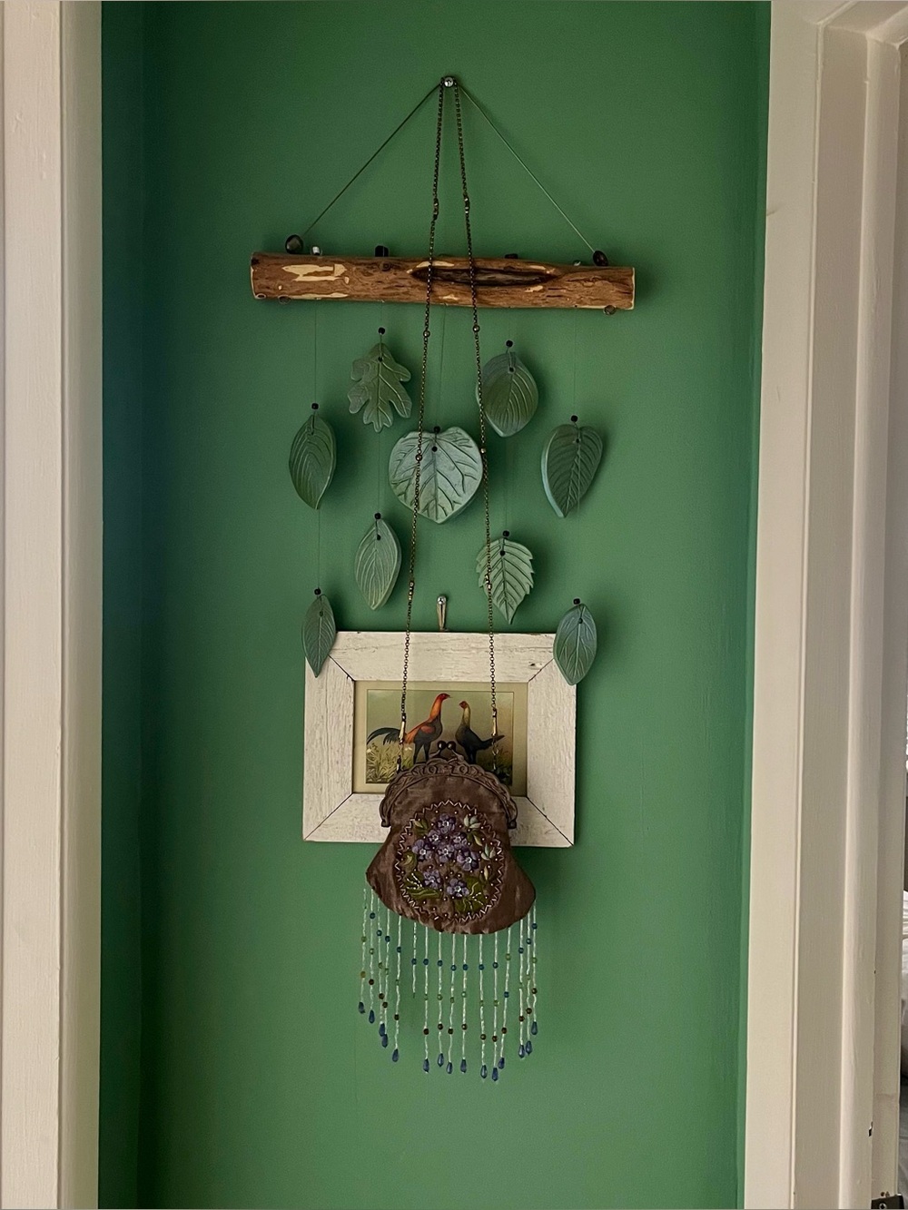 Fairycore hand-beaded silk purse with solid cast iron fixtures